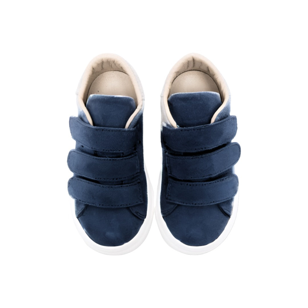 Three Velcro Strap Leather Sneakers - Blue