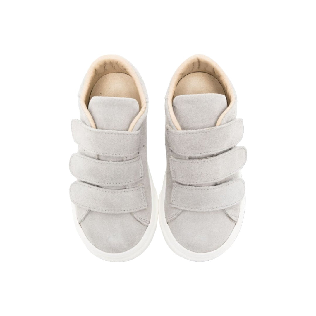 Three Velcro Strap Leather Sneakers - Grey