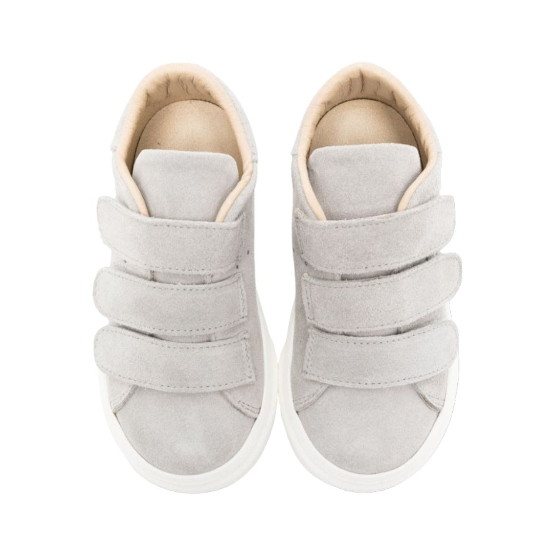 Three Velcro Strap Leather Sneakers - Grey