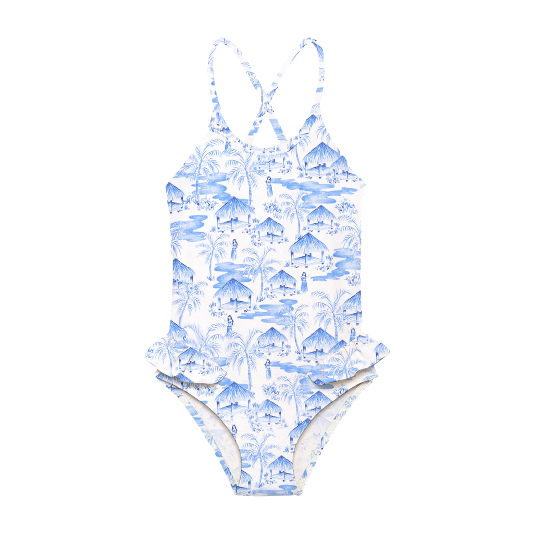 Tropical Paradise frill swimsuit - Blue
