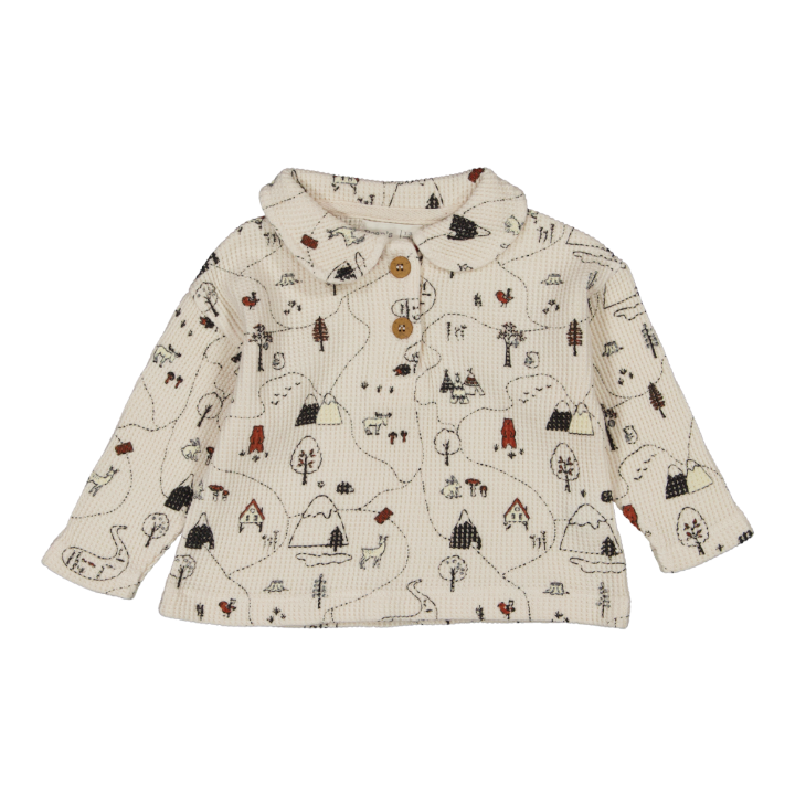 Printed Waffle Cotton Polo Shirt - Ecru