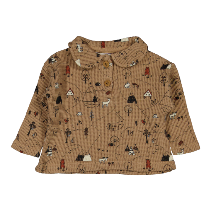 Printed Waffle Cotton Polo Shirt - Wallnut