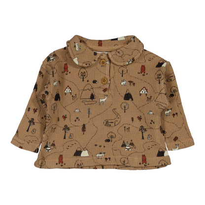 Printed Waffle Cotton Polo Shirt - Wallnut