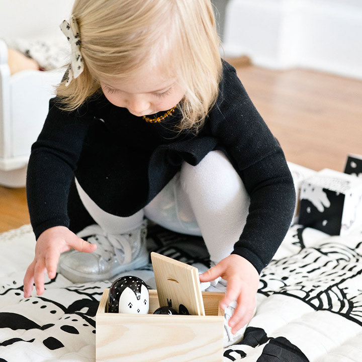 Set of 3 Nesting Dolls - Black and White Animals - Panda, Penguin, Racoon