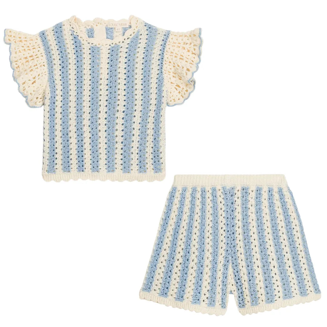 Lyse Knit Top &amp; Mekylane Blue Striped Shorts Set for Girls LOUISE MISHA
