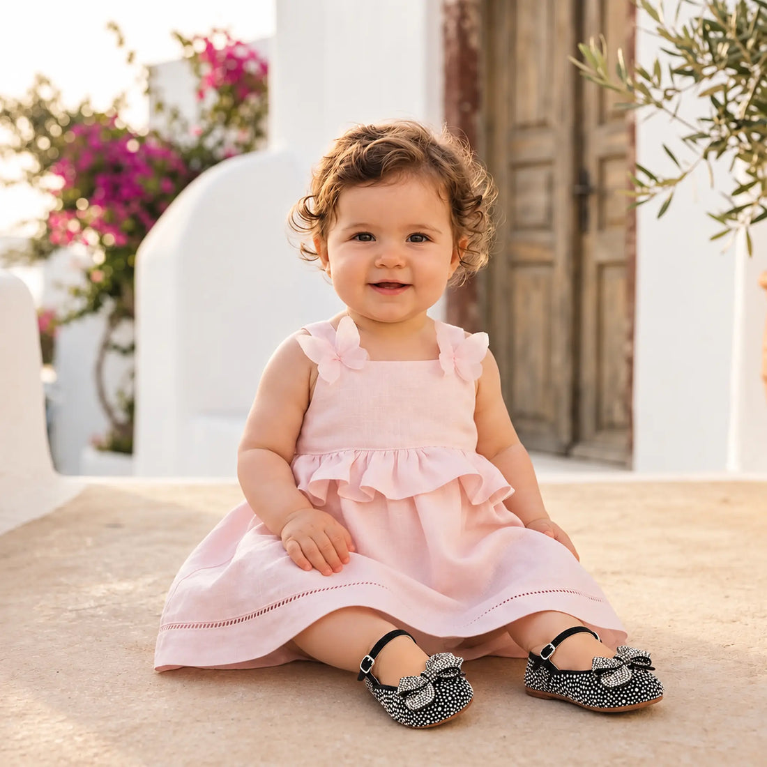 BabyWalker Black Rhinestone Bow Girls Sandals — lookbook, shoe size 19