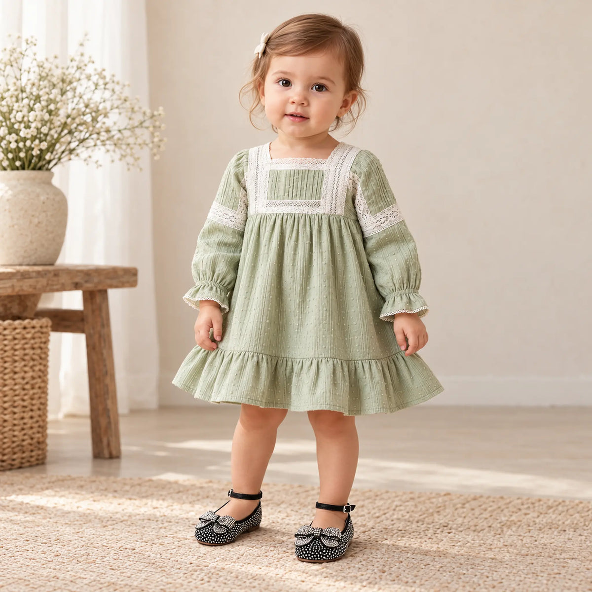 BabyWalker Black Rhinestone Bow Girls Sandals — lookbook, shoe size 24