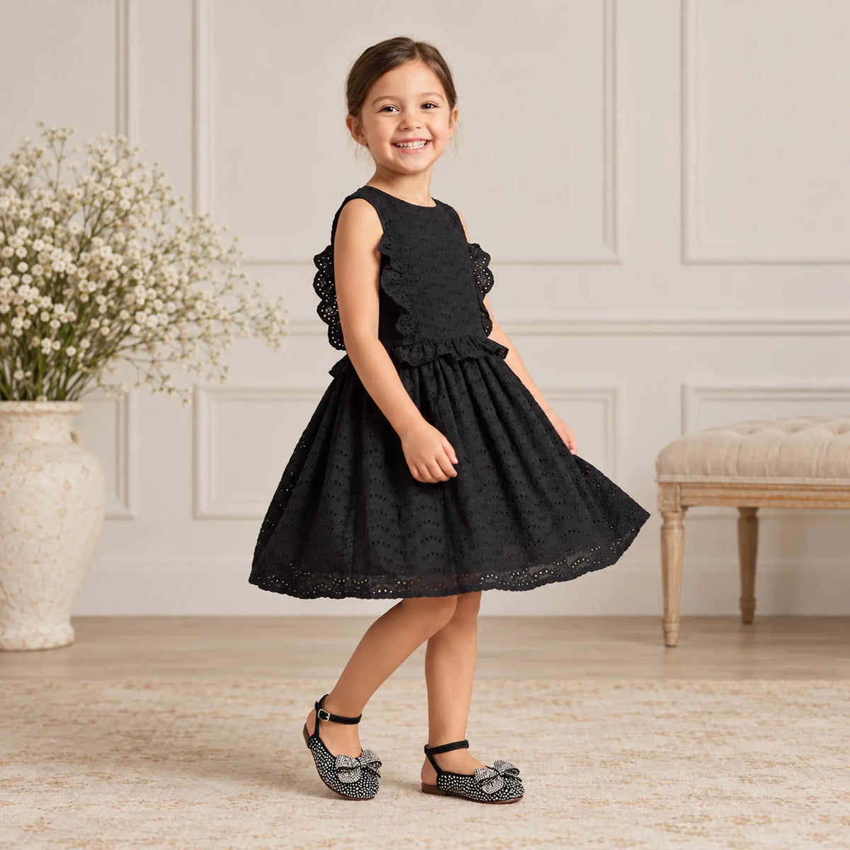 BabyWalker Black Rhinestone Bow Girls Sandals — lookbook, shoe size 30