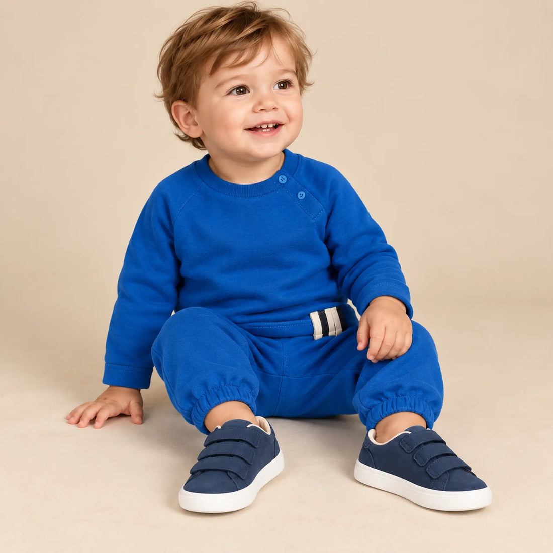 Three Velcro Strap Leather Sneakers - Blue - baby boy lookbook, shoe size 19