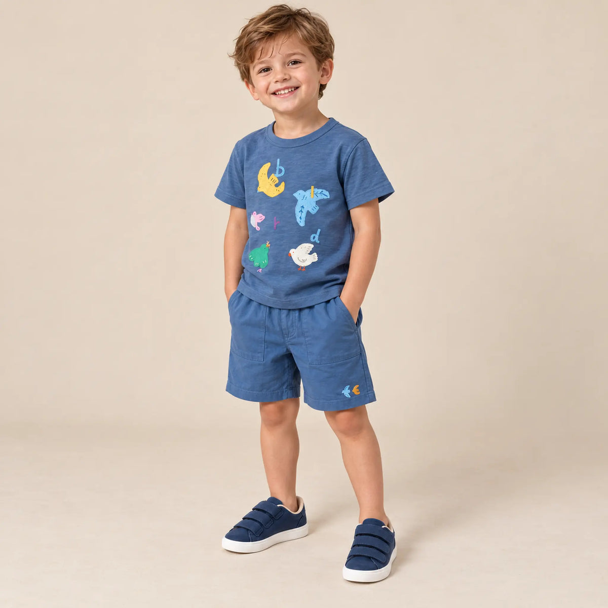 Three Velcro Strap Leather Sneakers - Blue - boy lookbook, shoe size 29