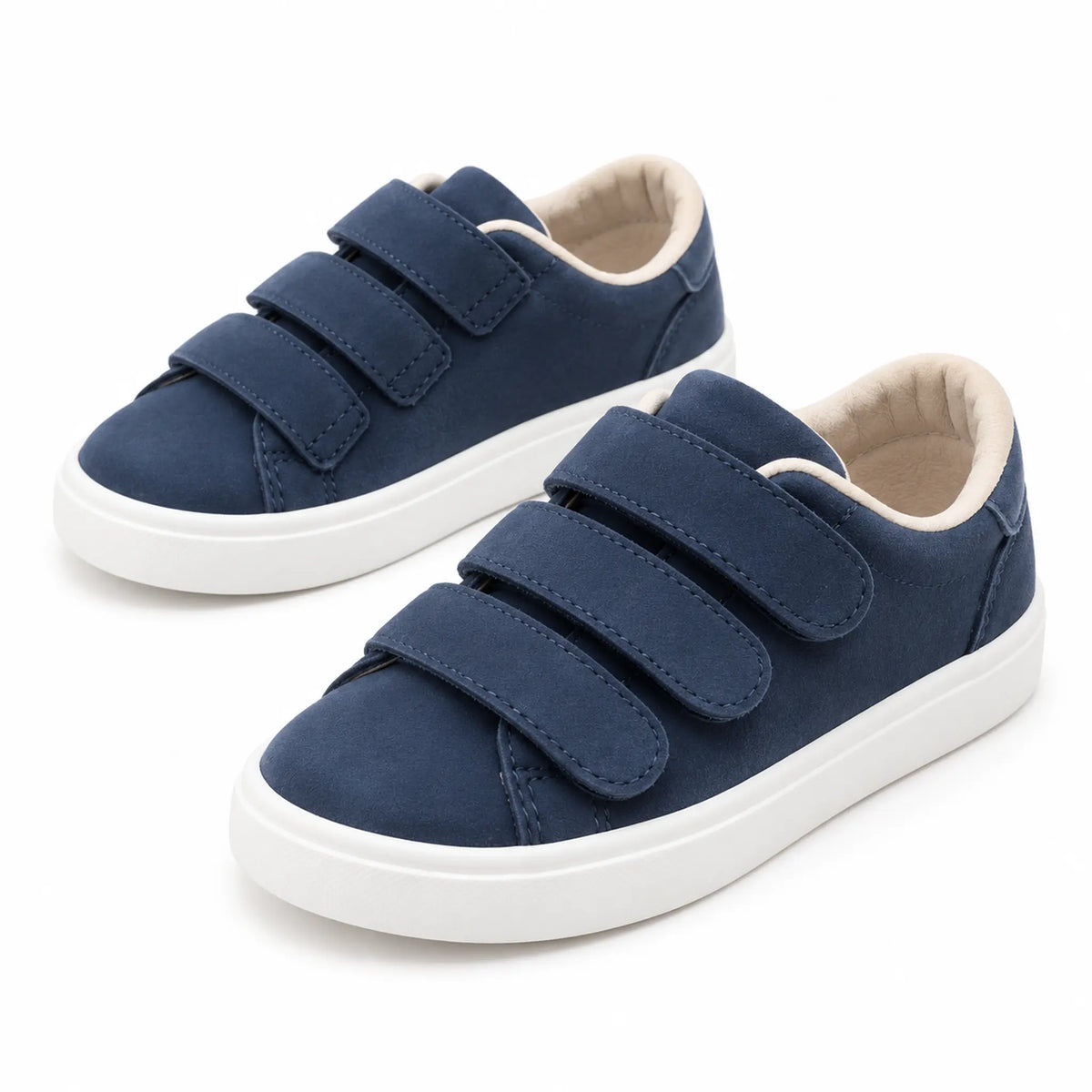 Three Velcro Strap Leather Sneakers - Blue - approved low-top product photo on pure white