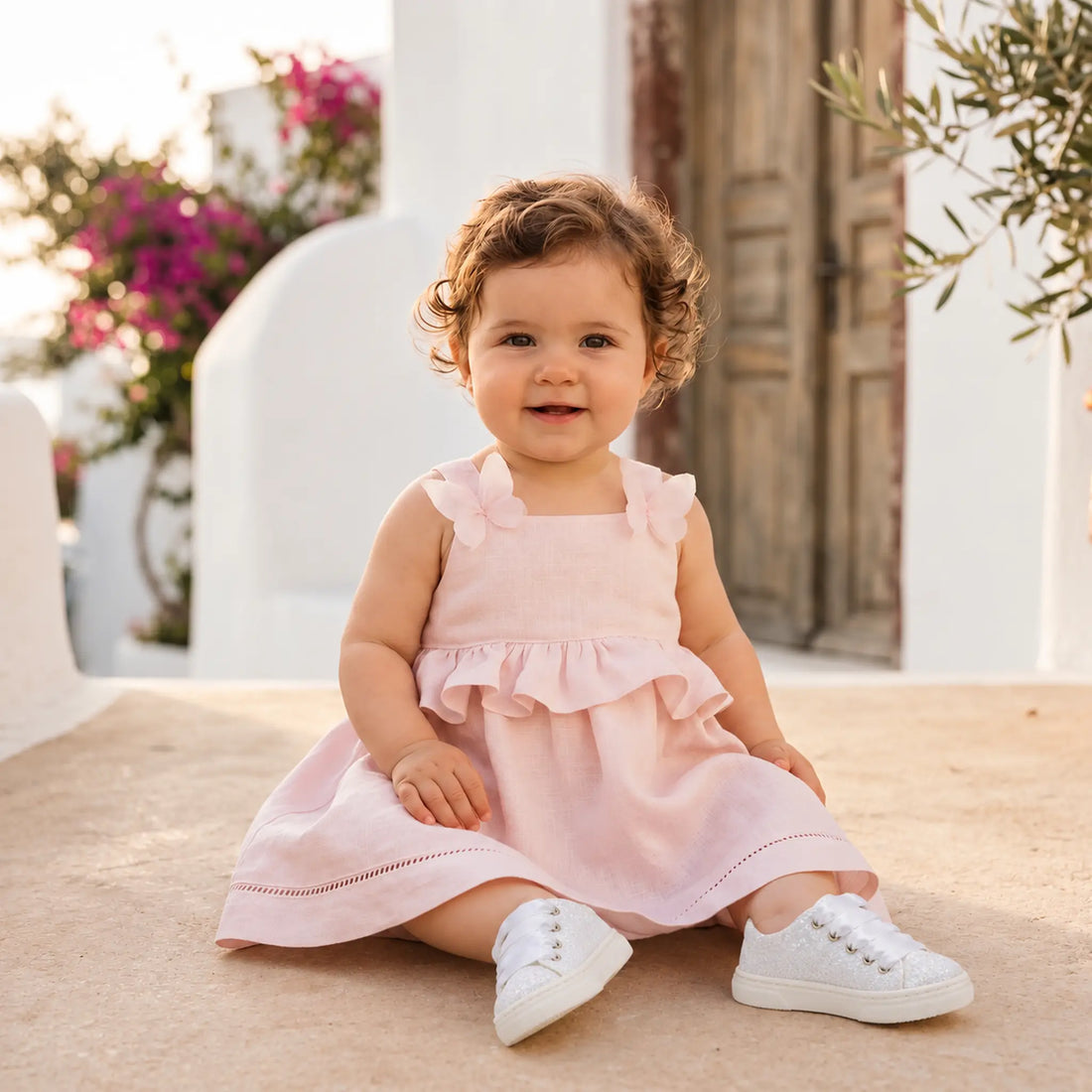 White Glitter Fabric Sneakers - baby girl lookbook, shoe size 19