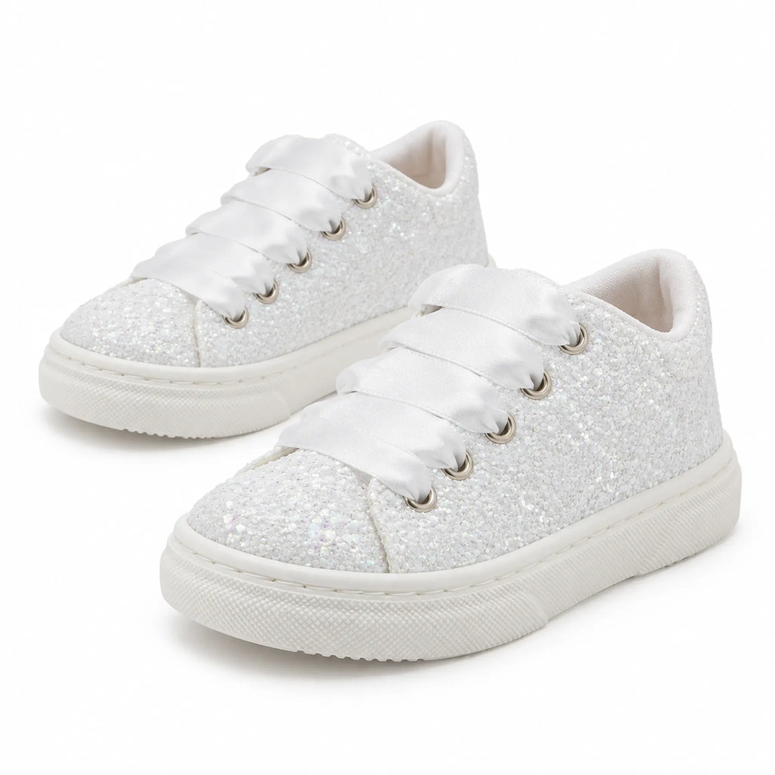 White Glitter Fabric Sneakers - product photo on pure white background