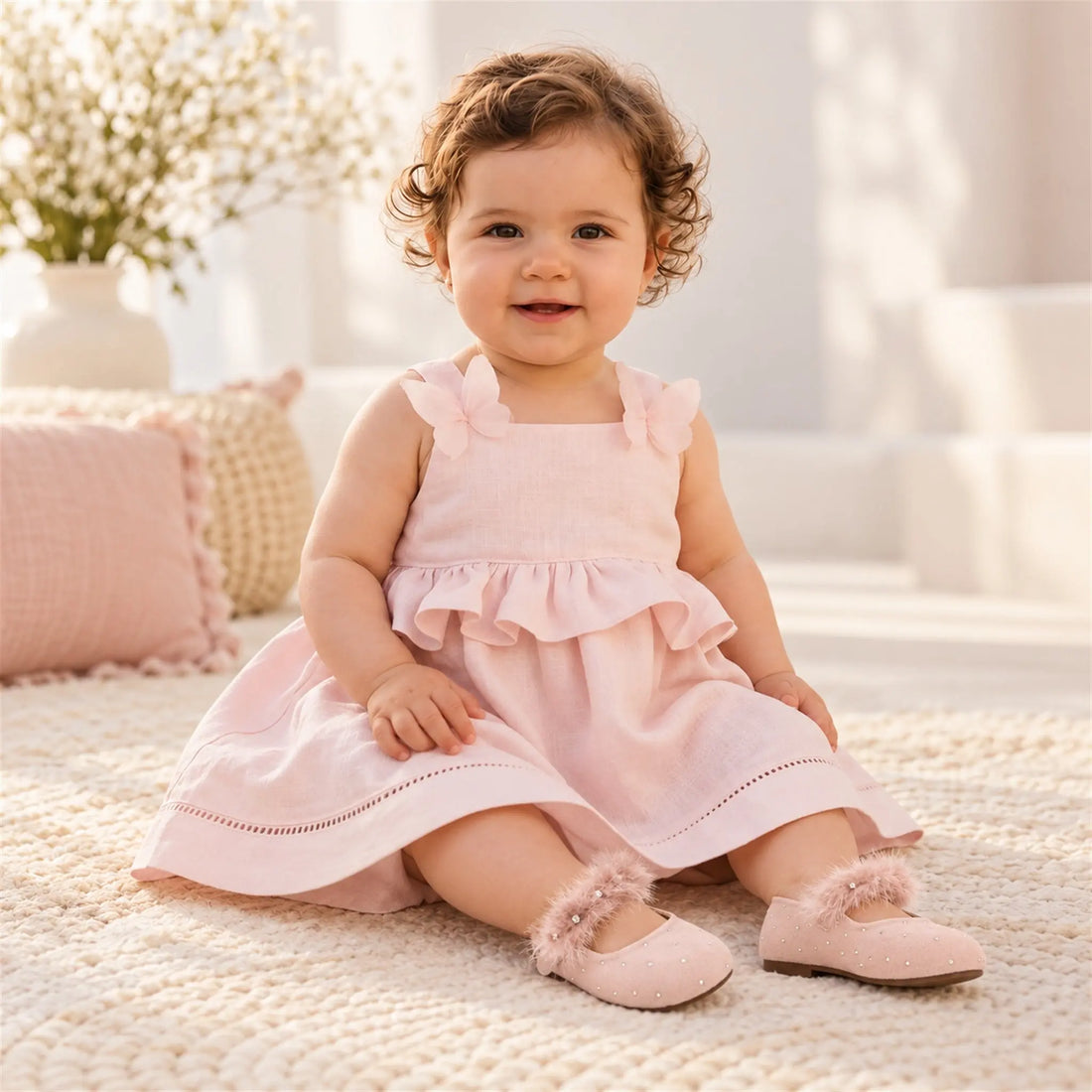Swarovski Crystals Suede Ballerina Nude - baby girl lookbook, shoe size 19
