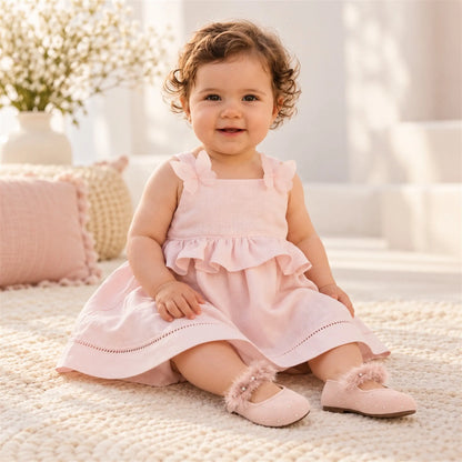Swarovski Crystals Suede Ballerina Nude - baby girl lookbook, shoe size 19