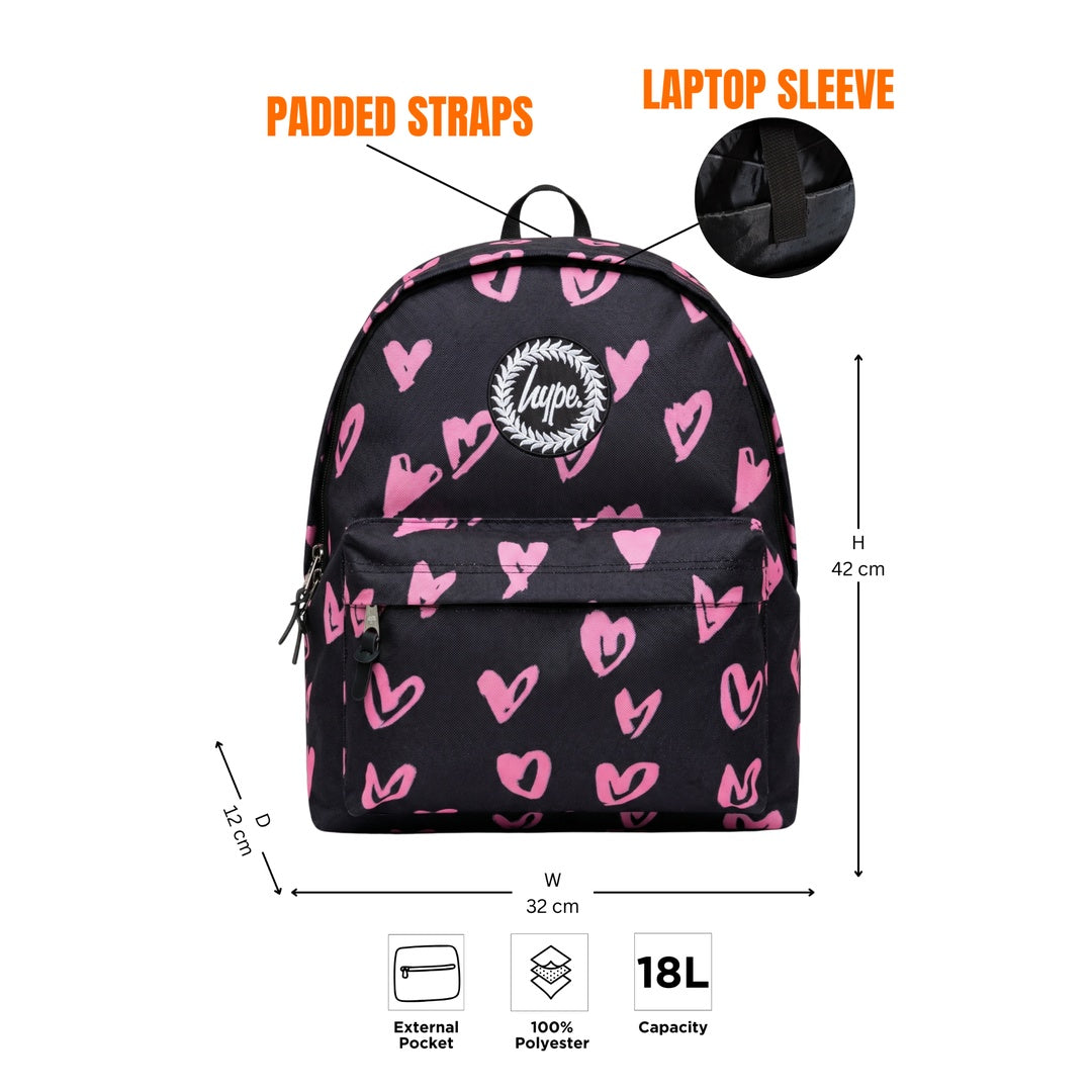 Black Pink Scribble Heart Backpack