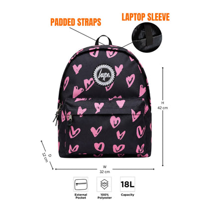 Black Pink Scribble Heart Backpack