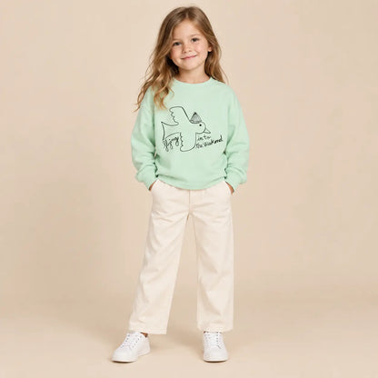 Bird T-shirt - Green - 5Y girl lookbook pose 1