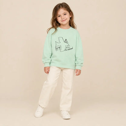 Bird T-shirt - Green - 5Y girl lookbook pose 2