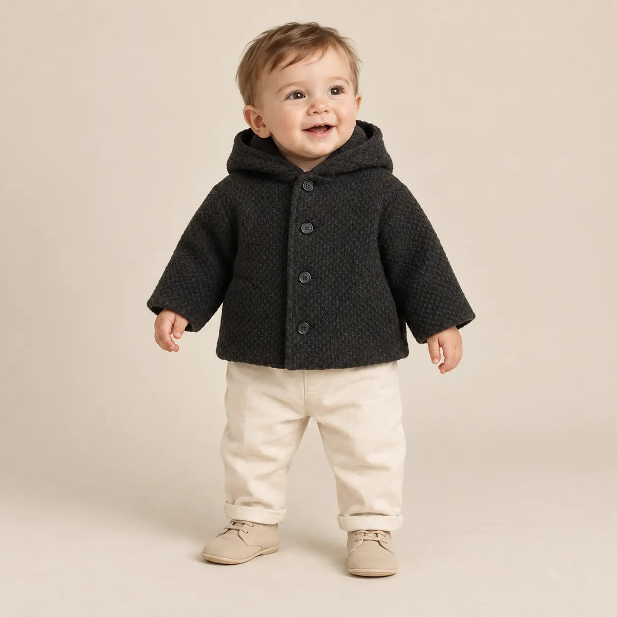 9 month boy wearing Black Knitted Jacket