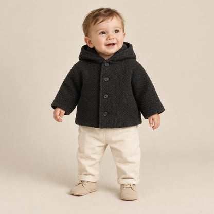 9 month boy wearing Black Knitted Jacket