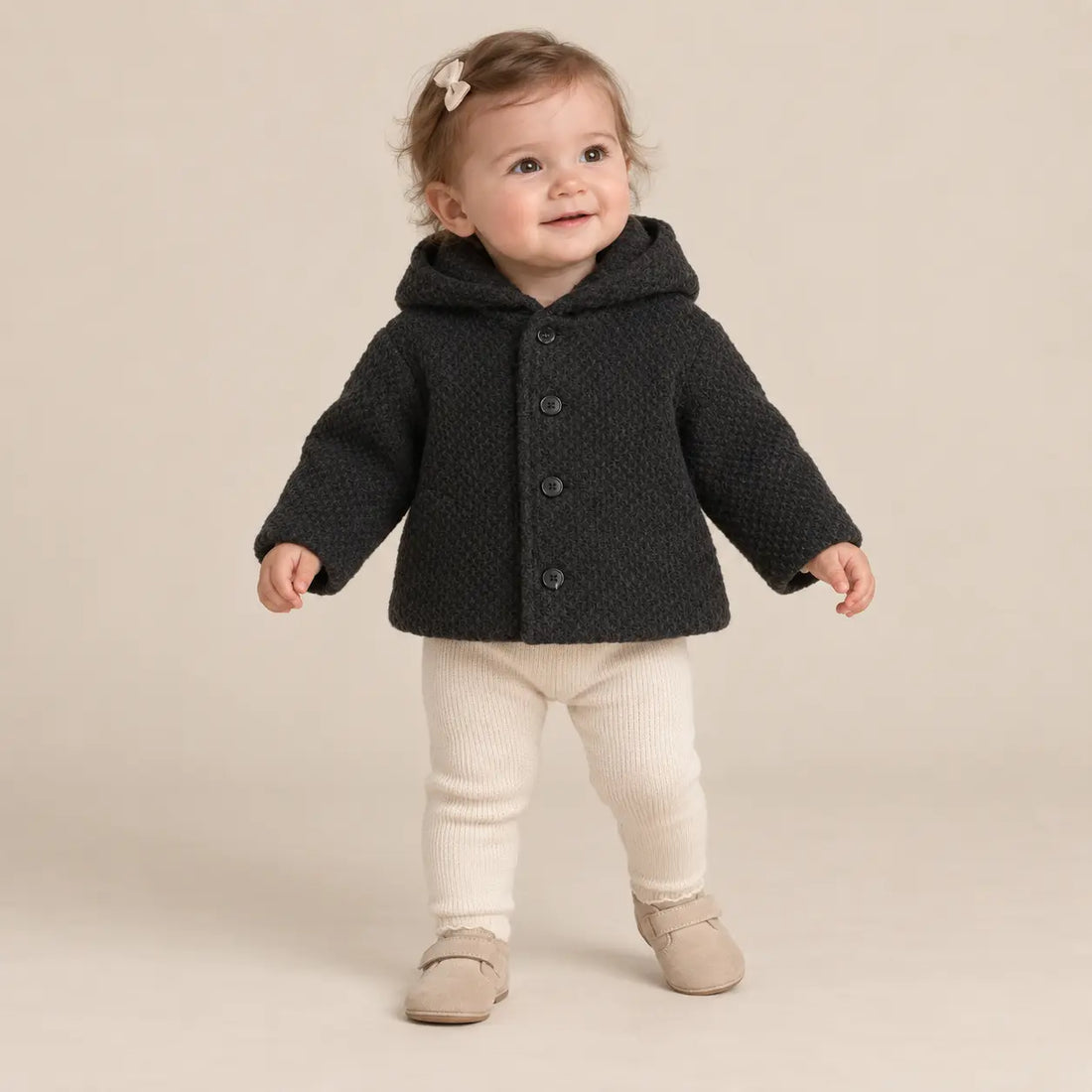 9 month girl wearing Black Knitted Jacket