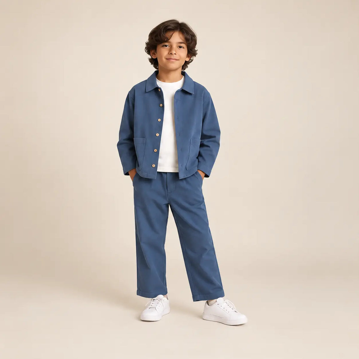 Blue denim set - 10Y boy lookbook pose 2