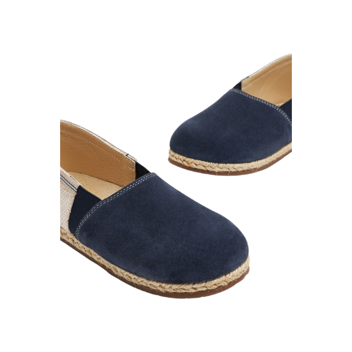 Two Tone Suede Leather & Fabric Espadrilles - Blue Beige
