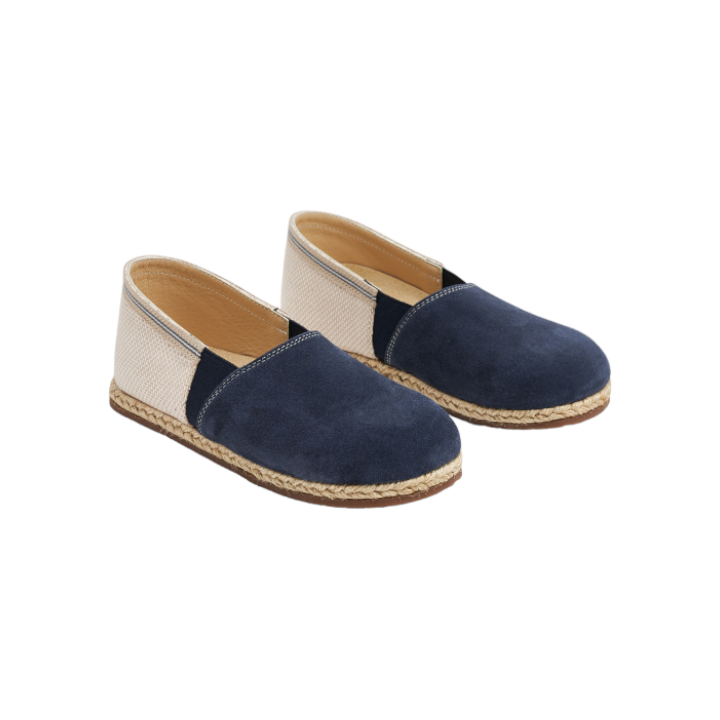 Two Tone Suede Leather & Fabric Espadrilles - Blue Beige