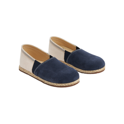 Two Tone Suede Leather &amp; Fabric Espadrilles - Blue Beige
