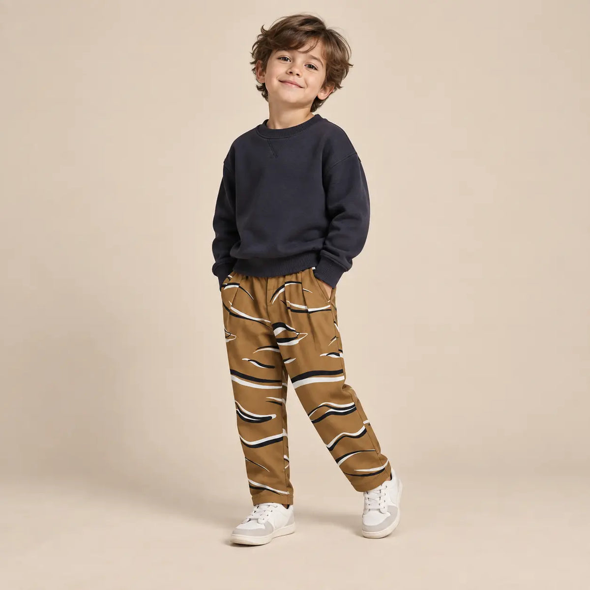 5-6 year boy wearing Animal Pants second pose