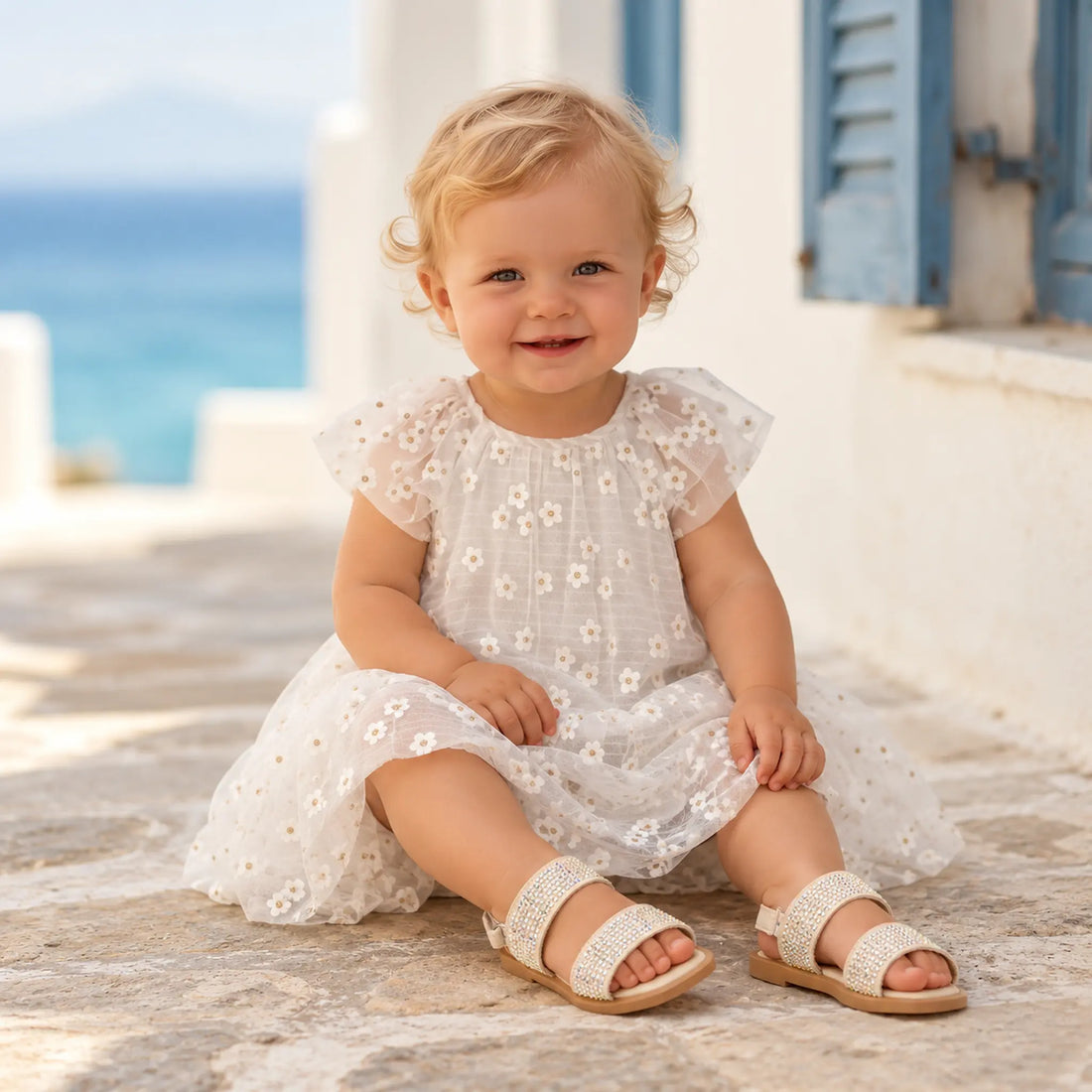 Beige Crystal Embellished Girls Sandals — lookbook, shoe size 19