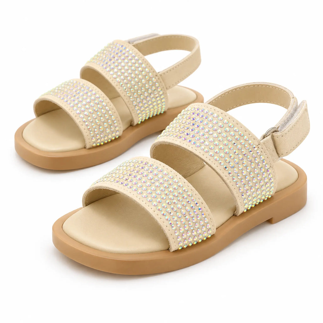 Beige Crystal Embellished Girls Sandals — product image on white