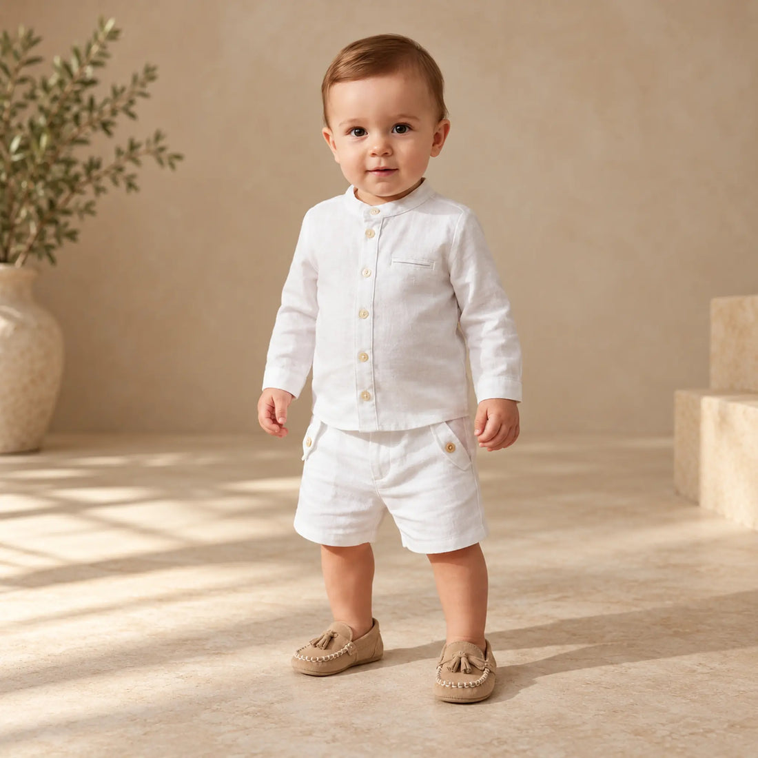 BabyWalker Beige Leather Baby Loafers — lookbook, shoe size 18-19