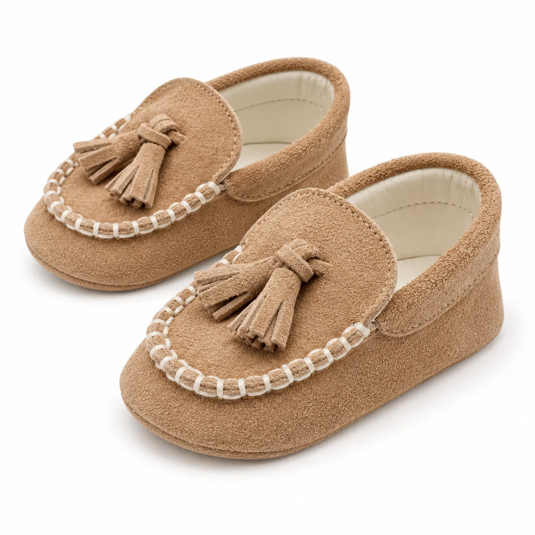BabyWalker Beige Leather Baby Loafers — product image on white