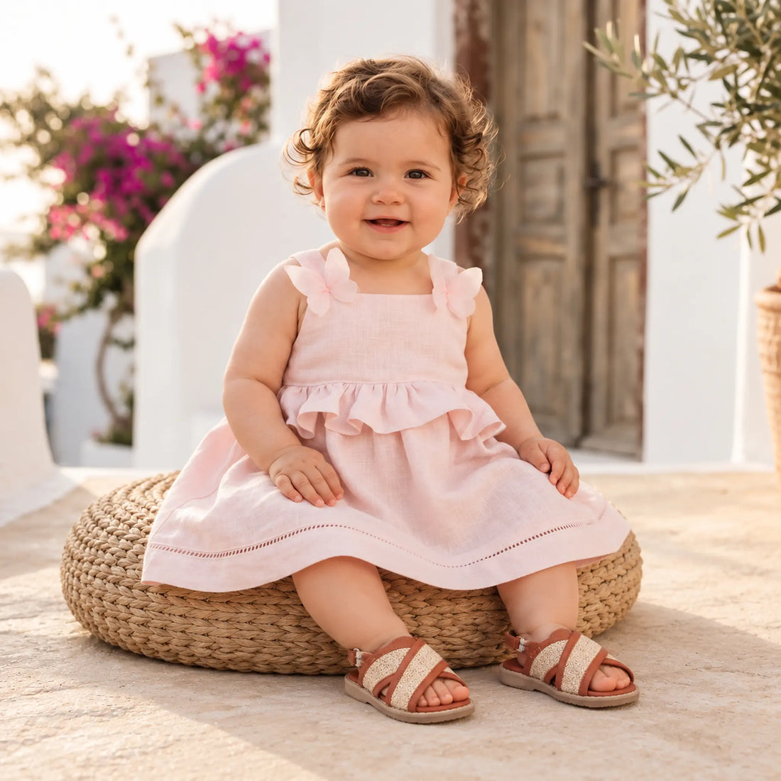 Babywalker Tan Woven Leather Sandals — lookbook, shoe size 19