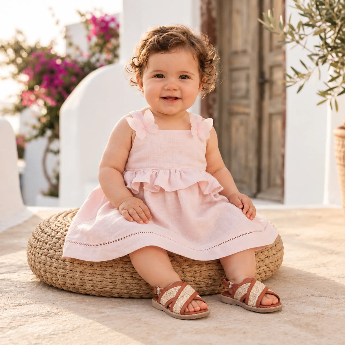 Babywalker Tan Woven Leather Sandals — lookbook, shoe size 19