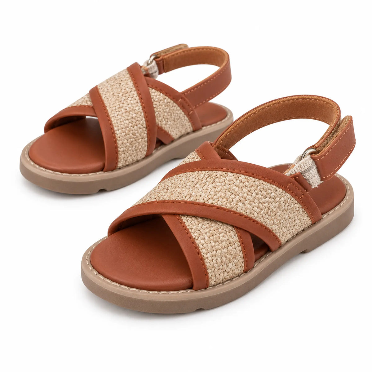 Babywalker Tan Woven Leather Sandals — product image on white