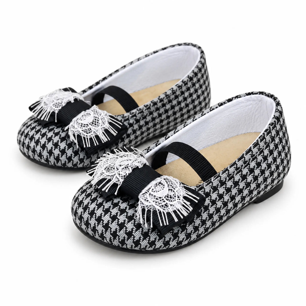 Handmade Bow Embellished Pied De Poule Fabric — product image on white