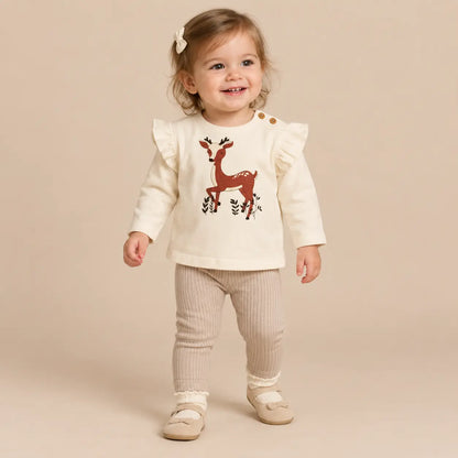 Cotton Velvet Sweatshirt Deer - 18M girl lookbook pose 1