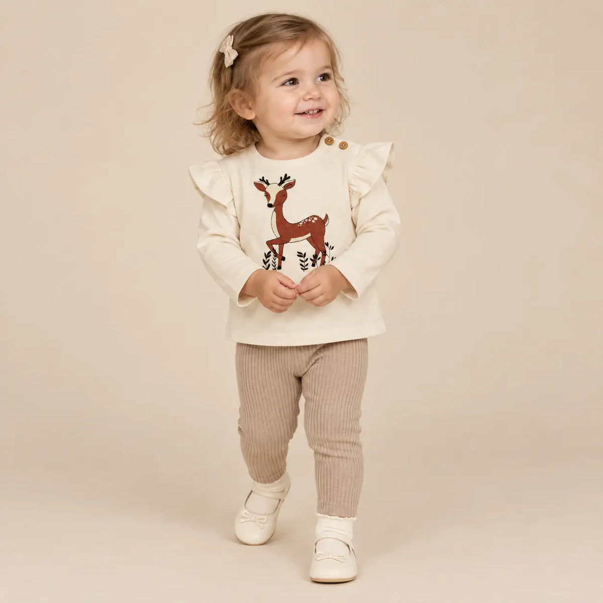 Cotton Velvet Sweatshirt Deer - 18M girl lookbook pose 2