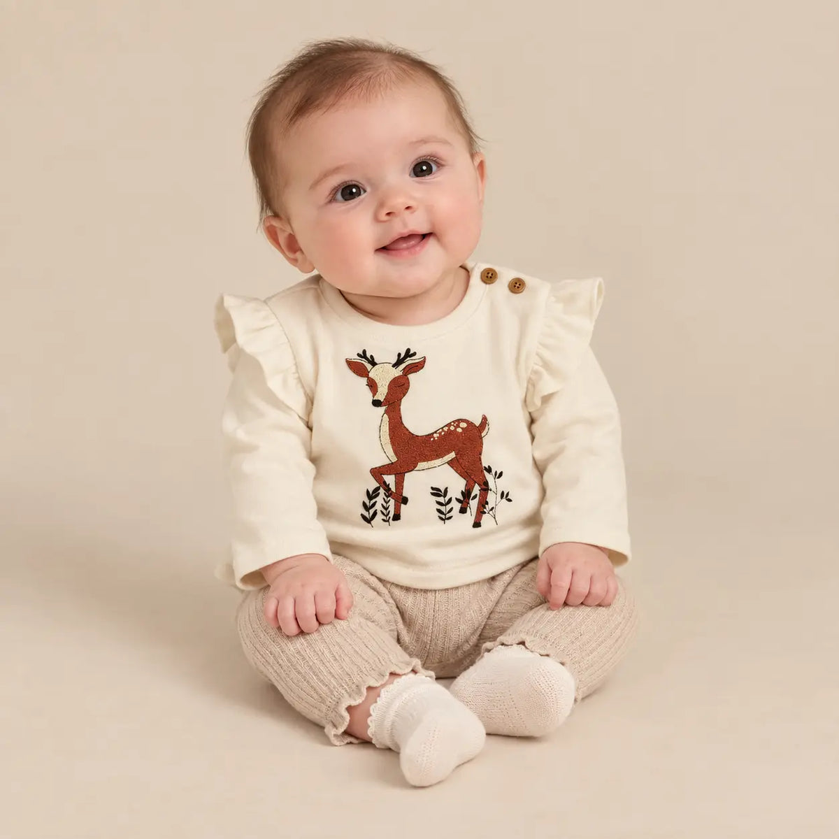 Cotton Velvet Sweatshirt Deer - 1M girl lookbook pose 1