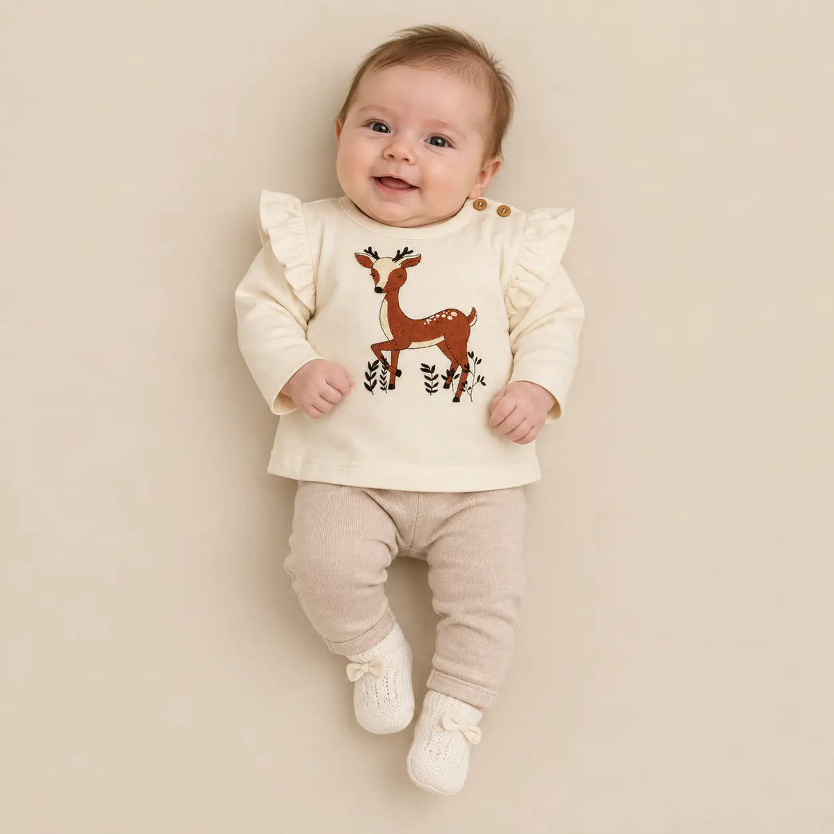 Cotton Velvet Sweatshirt Deer - 1M girl lookbook pose 2