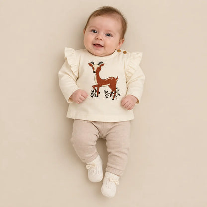 Cotton Velvet Sweatshirt Deer - 1M girl lookbook pose 2