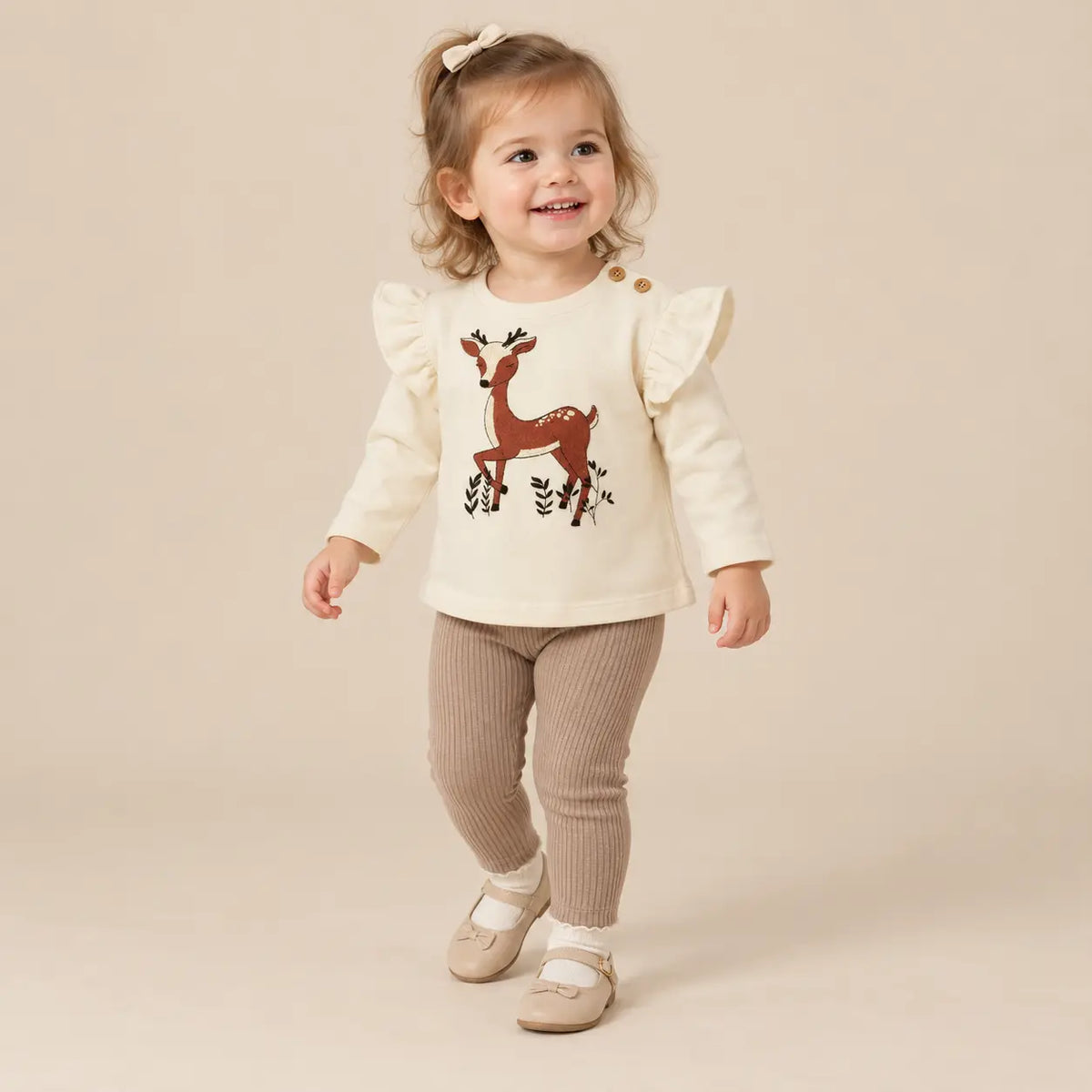 Cotton Velvet Sweatshirt Deer - 24M girl lookbook pose 1