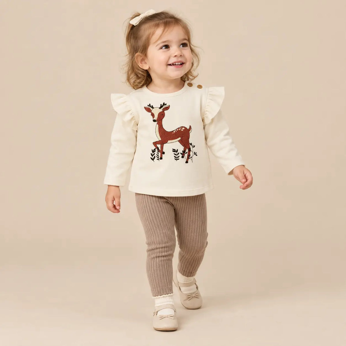 Cotton Velvet Sweatshirt Deer - 24M girl lookbook pose 2