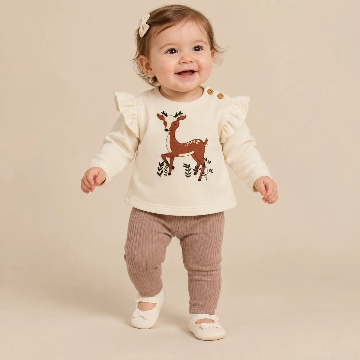 Cotton Velvet Sweatshirt Deer - 9M girl lookbook pose 1