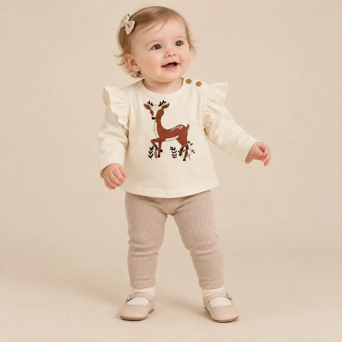 Cotton Velvet Sweatshirt Deer - 9M girl lookbook pose 2