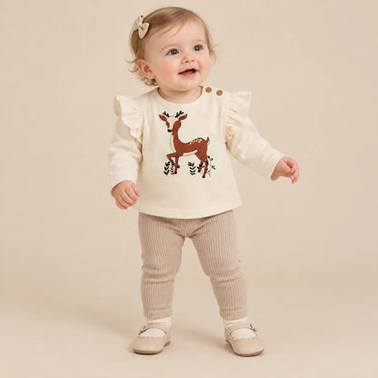 Cotton Velvet Sweatshirt Deer - 9M girl lookbook pose 2