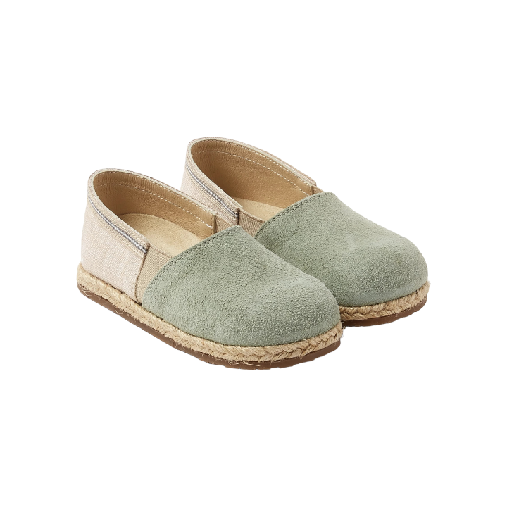 Two Tone Suede Leather & Fabric Espadrilles - Mint Beige